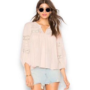 NWT Velvet by Graham & Spencer Evie Cotton Lace Peasant Blouse in Pink Size XL
